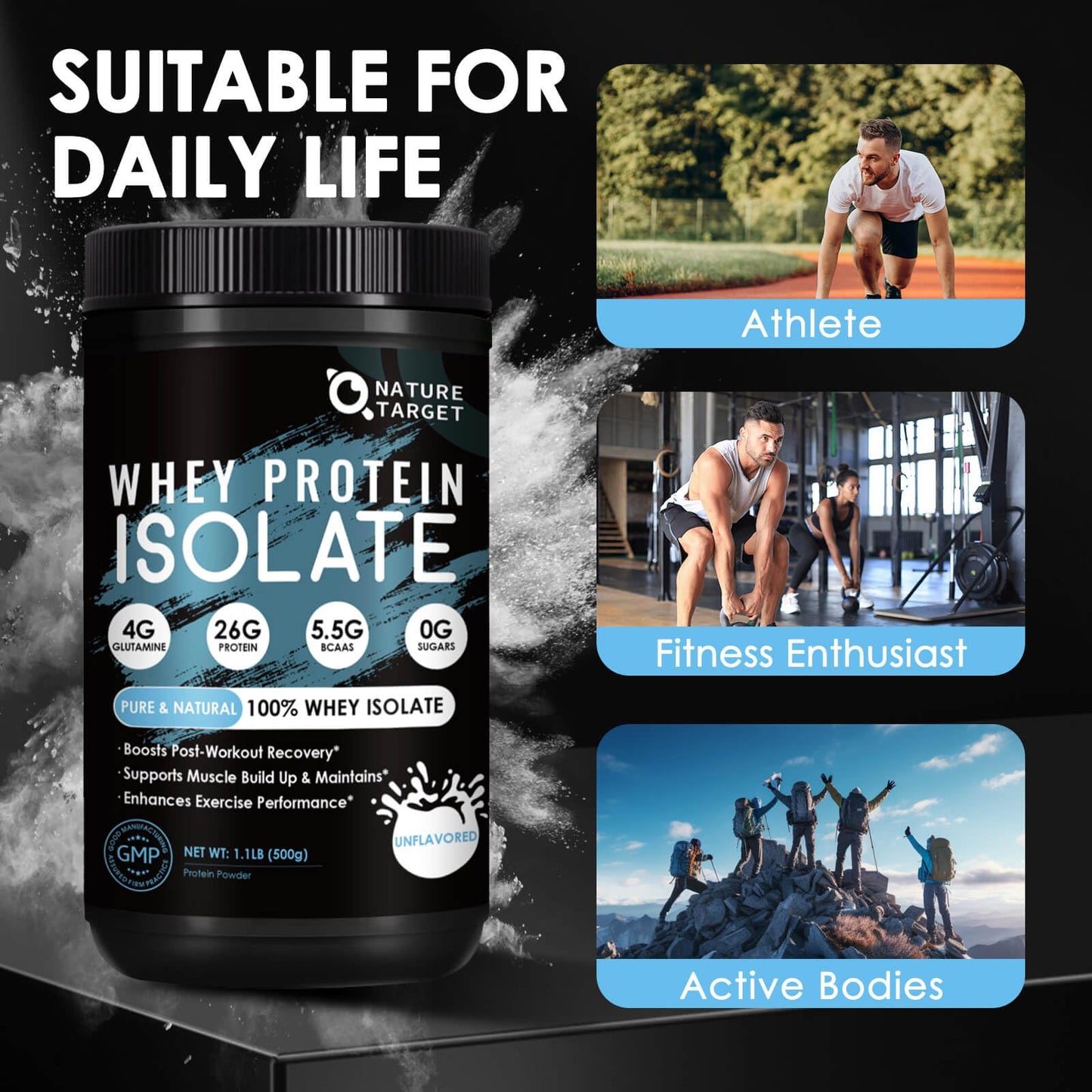 NATURE TARGET Unflavored Whey Protein Isolate - 26g Protein, 0g Sugar, Keto Friendly - No rBGH, Grass Fed - Perfect for Coffee, Baking & Smoothies - 1.10 LB (16 Servings) - Maple Wellness Supplements