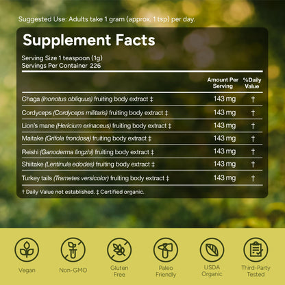 Naturealm Sacred 7 Organic Mushroom Powder Supplement | 7-Month Supply | 7-in-1 Blend with Lions Mane, Reishi, Chaga | Brain & Immune Support - Maple Wellness Supplements
