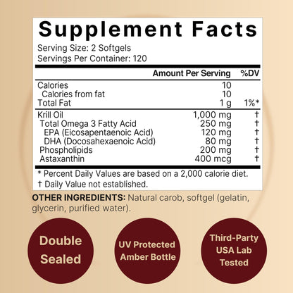 NatureBell Antarctic Krill Oil 1000mg Supplement, 240 Softgels, Natural Source of Omega-3 - Maple Wellness Supplements