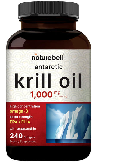 NatureBell Antarctic Krill Oil 1000mg Supplement, 240 Softgels, Natural Source of Omega-3 - Maple Wellness Supplements