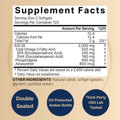 NatureBell Antarctic Krill Oil 2000mg Supplement, 240 Softgels, 3X Strength Natural Source of Omega-3s, EPA 240mg + DHA 160mg + Astaxanthin 800mcg - Maple Wellness Supplements