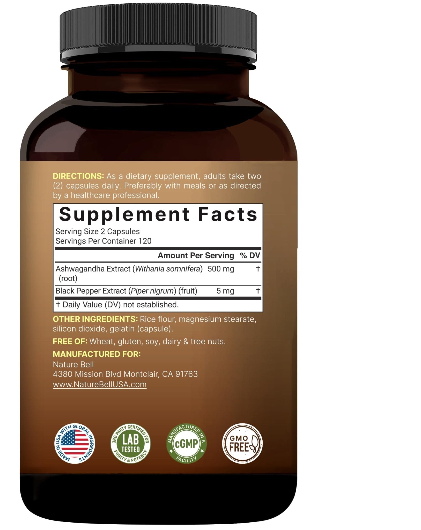 NatureBell Ashwagandha Root with Black Pepper Extract - 240 Capsules - High Strength Adaptogen for Calmness, Relaxation & Immune Support* - Maple Wellness Supplements