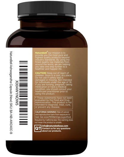 NatureBell Ashwagandha Root with Black Pepper Extract - 240 Capsules - High Strength Adaptogen for Calmness, Relaxation & Immune Support* - Maple Wellness Supplements