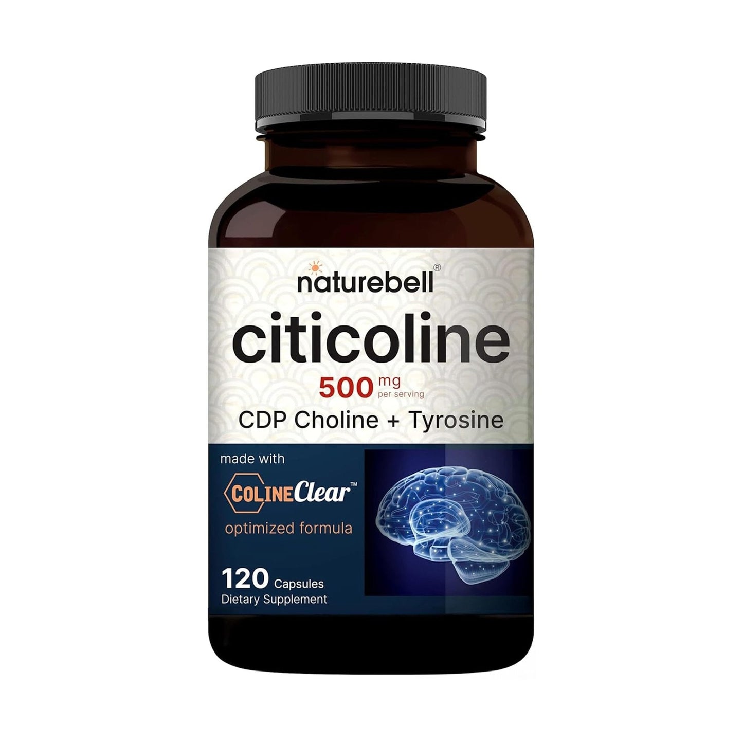 NatureBell Citicoline 500mg - 120 Capsules - Brain Function Support for Adults - Memory & Focus Aid with CDP Choline & Tyrosine - Fast-Absorbing Formula - Maple Wellness Supplements