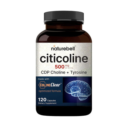 NatureBell Citicoline 500mg - 120 Capsules - Brain Function Support for Adults - Memory & Focus Aid with CDP Choline & Tyrosine - Fast-Absorbing Formula - Maple Wellness Supplements