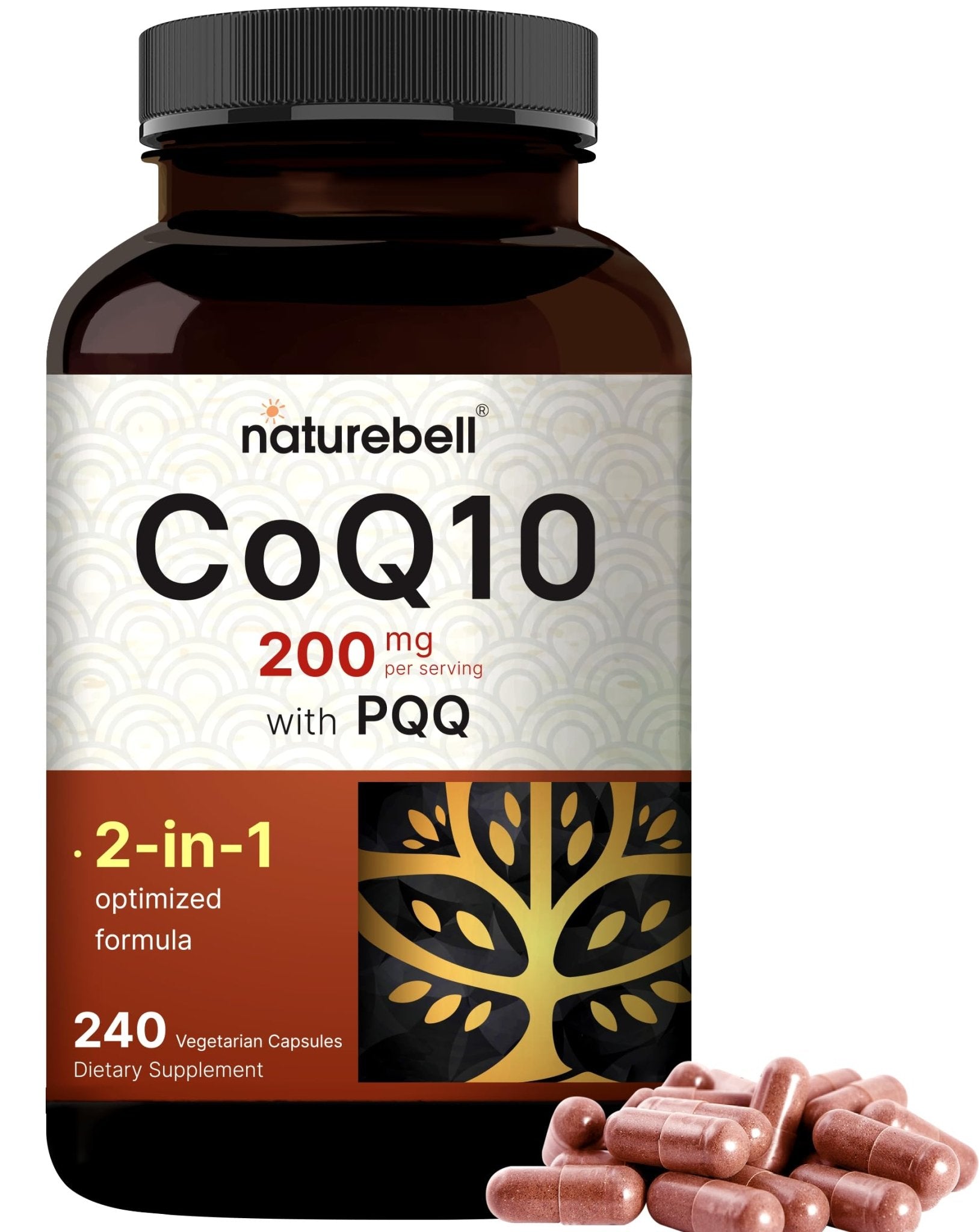 NatureBell CoQ10 200mg with PQQ, 240 Veggie Capsules | Stable High Absorption Form – Antioxidant Support for Heart, & Energy Health - Maple Wellness Supplements