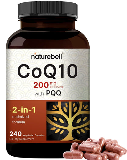 NatureBell CoQ10 200mg with PQQ, 240 Veggie Capsules | Stable High Absorption Form – Antioxidant Support for Heart, & Energy Health - Maple Wellness Supplements