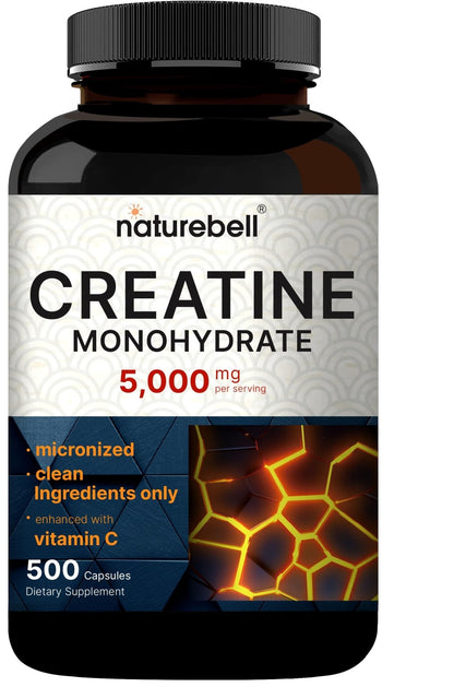 NatureBell Creatine Monohydrate Capsules 5,000mg Per Serving, 500 Count | Micronized, Unflavored Creatine Pills | Pre-Workout & Muscle Strength Support - Maple Wellness Supplements