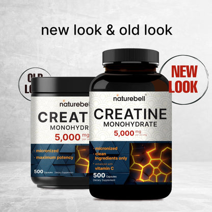 NatureBell Creatine Monohydrate Capsules 5,000mg Per Serving, 500 Count | Micronized, Unflavored Creatine Pills | Pre-Workout & Muscle Strength Support - Maple Wellness Supplements