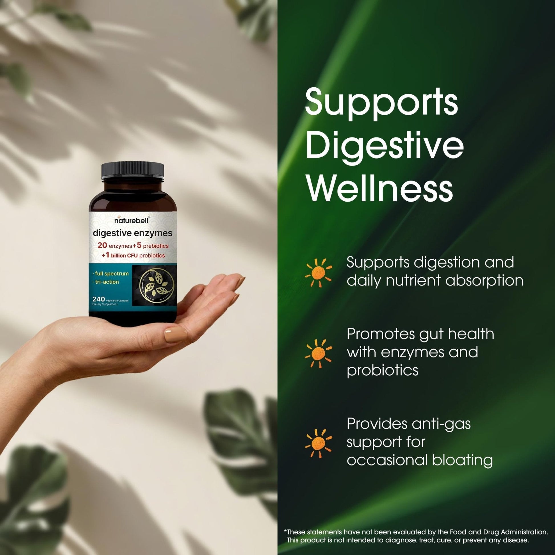 NatureBell Digestive Enzymes - 240 Capsules - Gut & Digestive Health Support Supplement* - with 20 Enzymes, - Maple Wellness Supplements