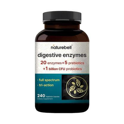 NatureBell Digestive Enzymes - 240 Capsules - Gut & Digestive Health Support Supplement* - with 20 Enzymes, - Maple Wellness Supplements