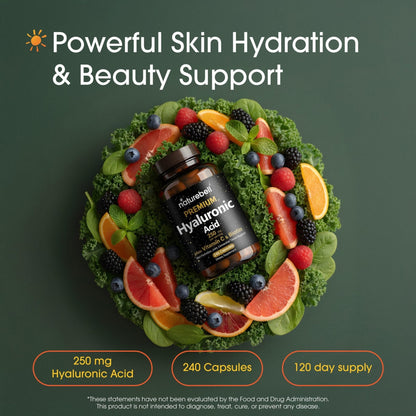 NatureBell Hyaluronic Acid 250mg - 240 Capsules - 250mg Hyaluronic Acid, 5000mcg Biotin & 25 mg Vitamin C - Supports Skin - Maple Wellness Supplements