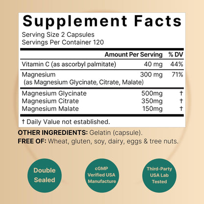 NatureBell Magnesium Complex for Women & Men 1,000mg Per Serving – 240 Capsules – Triple Magnesium Complex with Glycinate, Citrate & Malate – Chelated & Purified – Non‑GMO, Filler Free - Maple Wellness Supplements