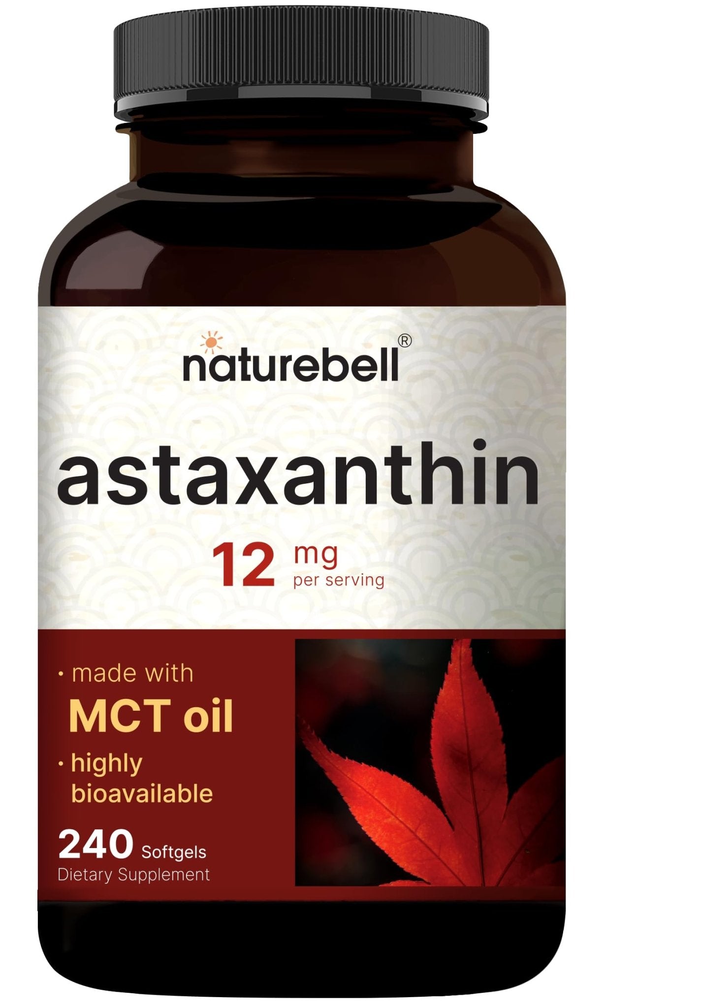 NatureBell Maximum Strength Astaxanthin 12mg, 240 Softgels - 4 Month Supply - Natural Antioxidant from Haematococcus - Maple Wellness Supplements