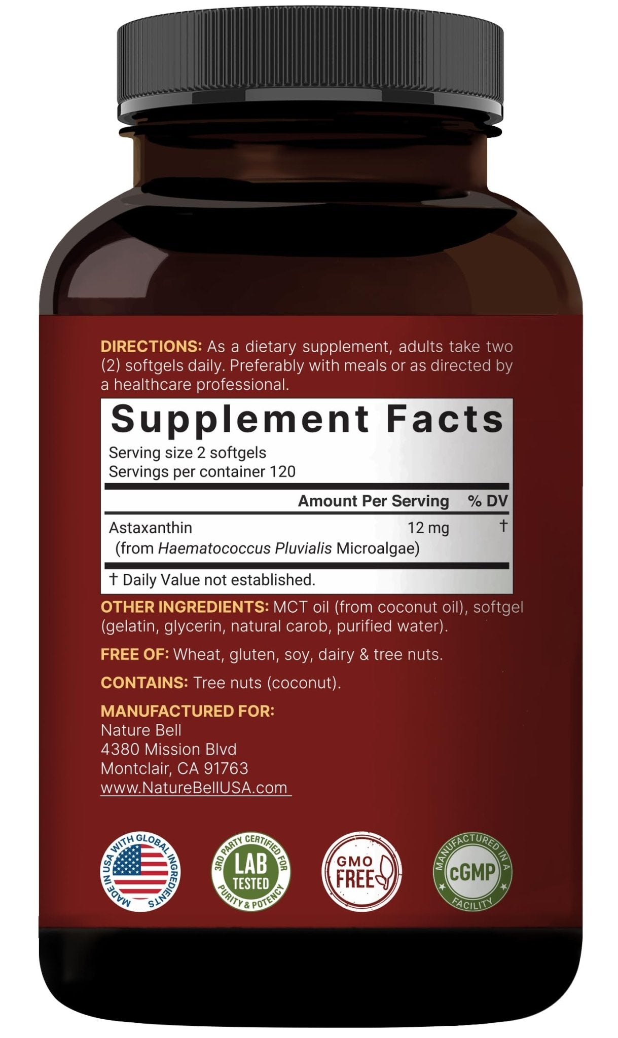 NatureBell Maximum Strength Astaxanthin 12mg, 240 Softgels - 4 Month Supply - Natural Antioxidant from Haematococcus - Maple Wellness Supplements