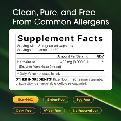 NatureBell Nattokinase - 240 Capsules - 8,000 FU Max Strength from Fermented Natto Extract - for Heart Health - Maple Wellness Supplements