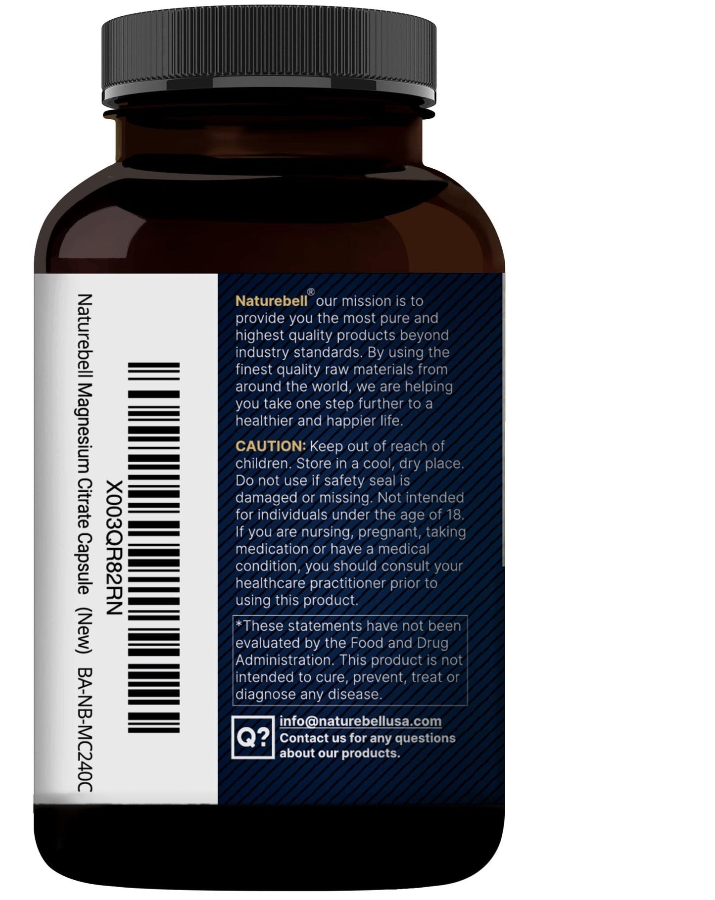 NatureBell Pure Magnesium Citrate 500mg per 3 Capsules Serving Size, 240 Capsules per Bottle - Maple Wellness Supplements