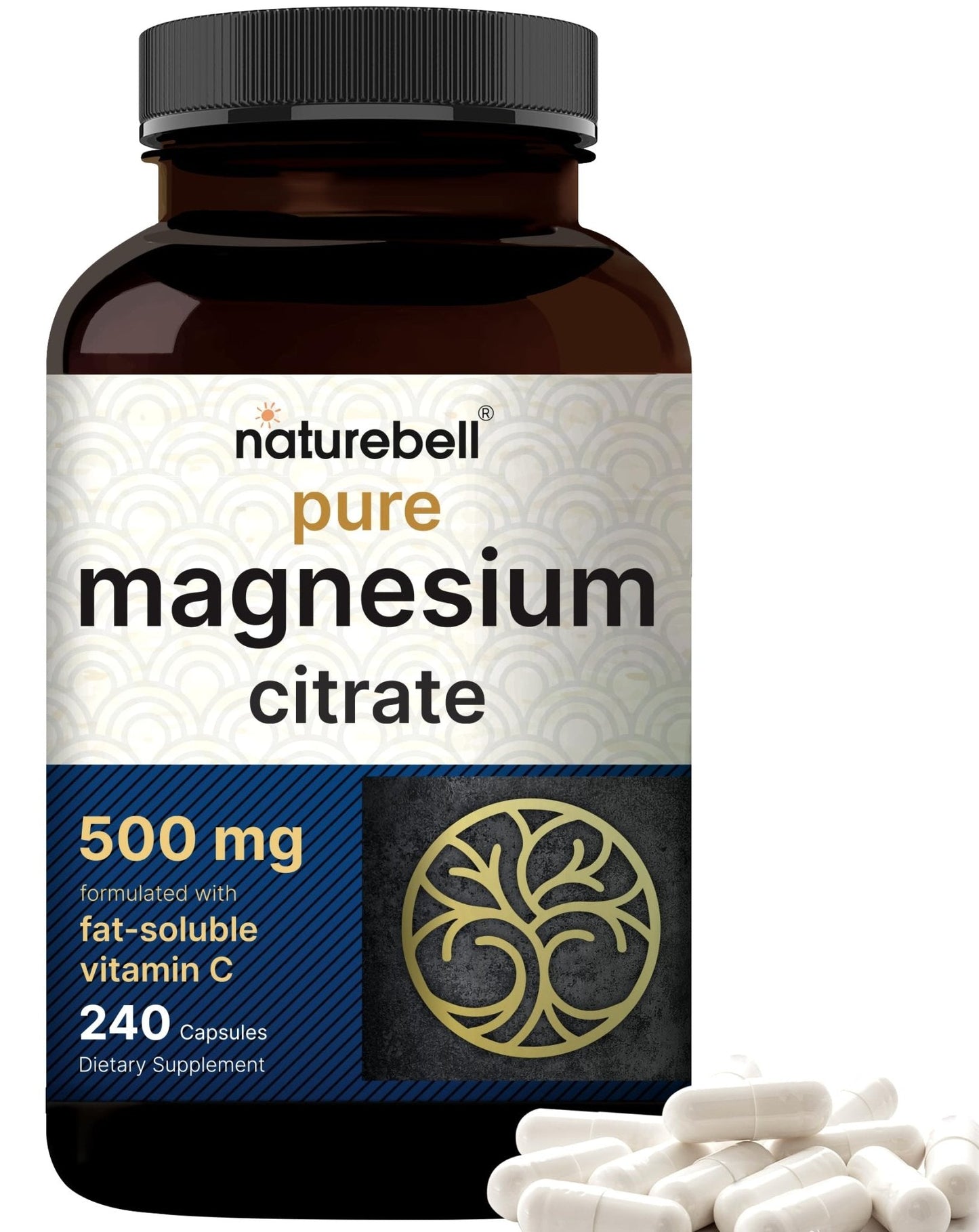 NatureBell Pure Magnesium Citrate 500mg per 3 Capsules Serving Size, 240 Capsules per Bottle - Maple Wellness Supplements