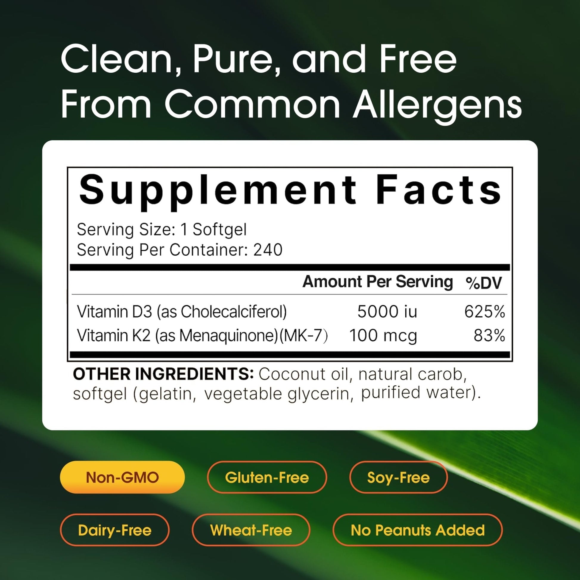 NatureBell Vitamin D3 K2-240 Softgels - 5,000 IU Vitamin D3 & 100mcg Vitamin K2 MK-7 - with Virgin Coconut Oil - Bone, Heart & Immune Health Support - Maple Wellness Supplements