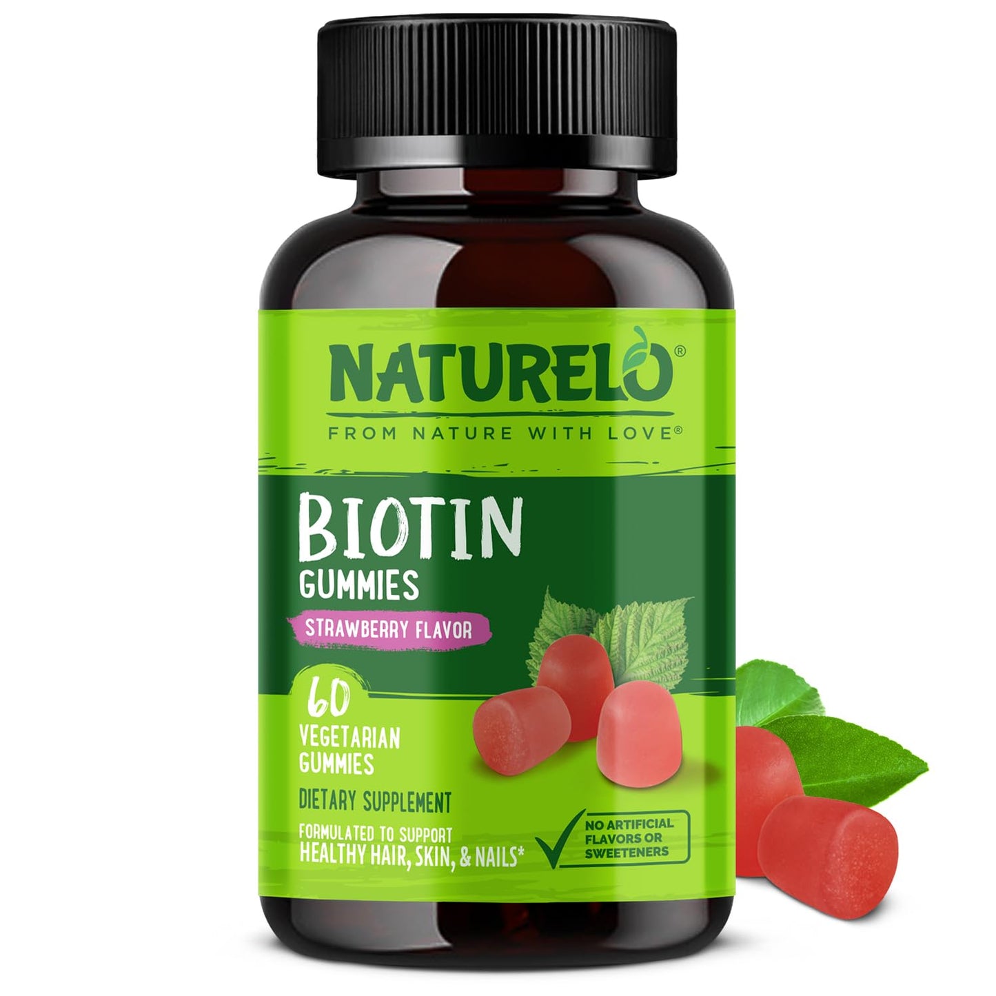 NATURELO Biotin Gummies - Supports Healthy Hair, Skin & Nails - High Potency 2500 mcg - Non GMO, Gluten Free - 60 Gummies - Maple Wellness Supplements