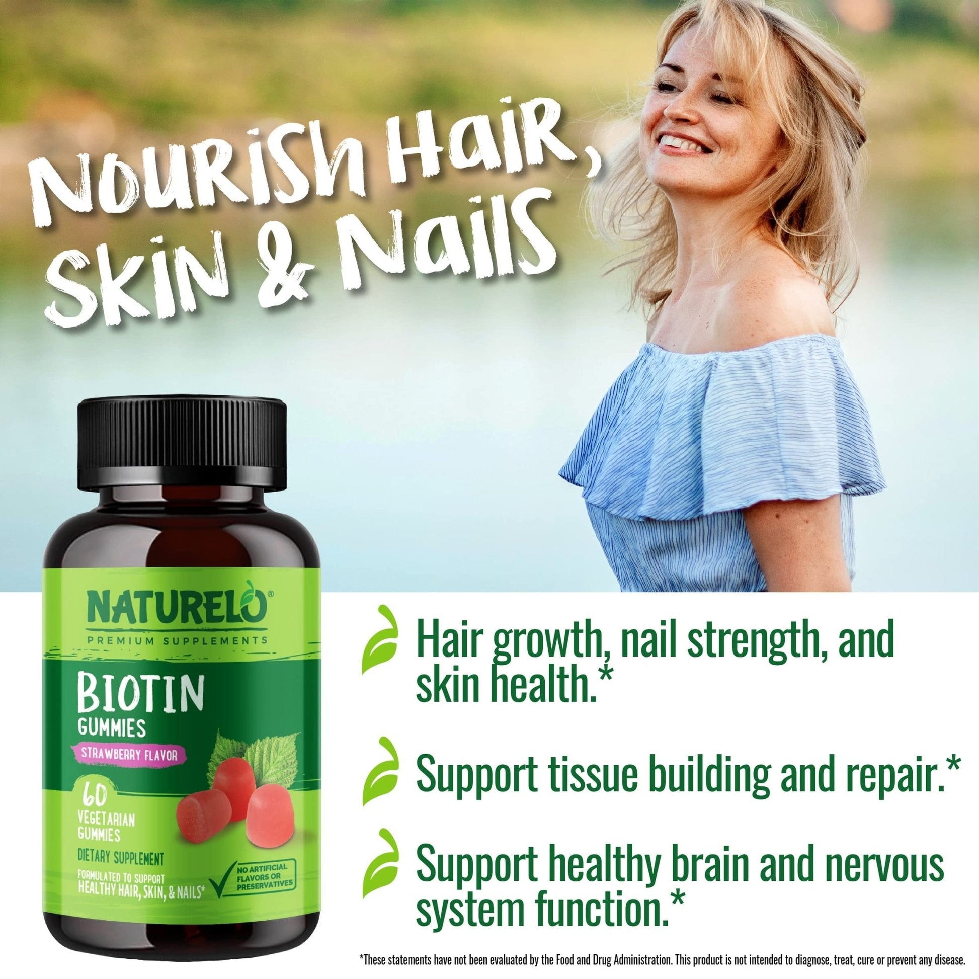 NATURELO Biotin Gummies - Supports Healthy Hair, Skin & Nails - High Potency 2500 mcg - Non GMO, Gluten Free - 60 Gummies - Maple Wellness Supplements