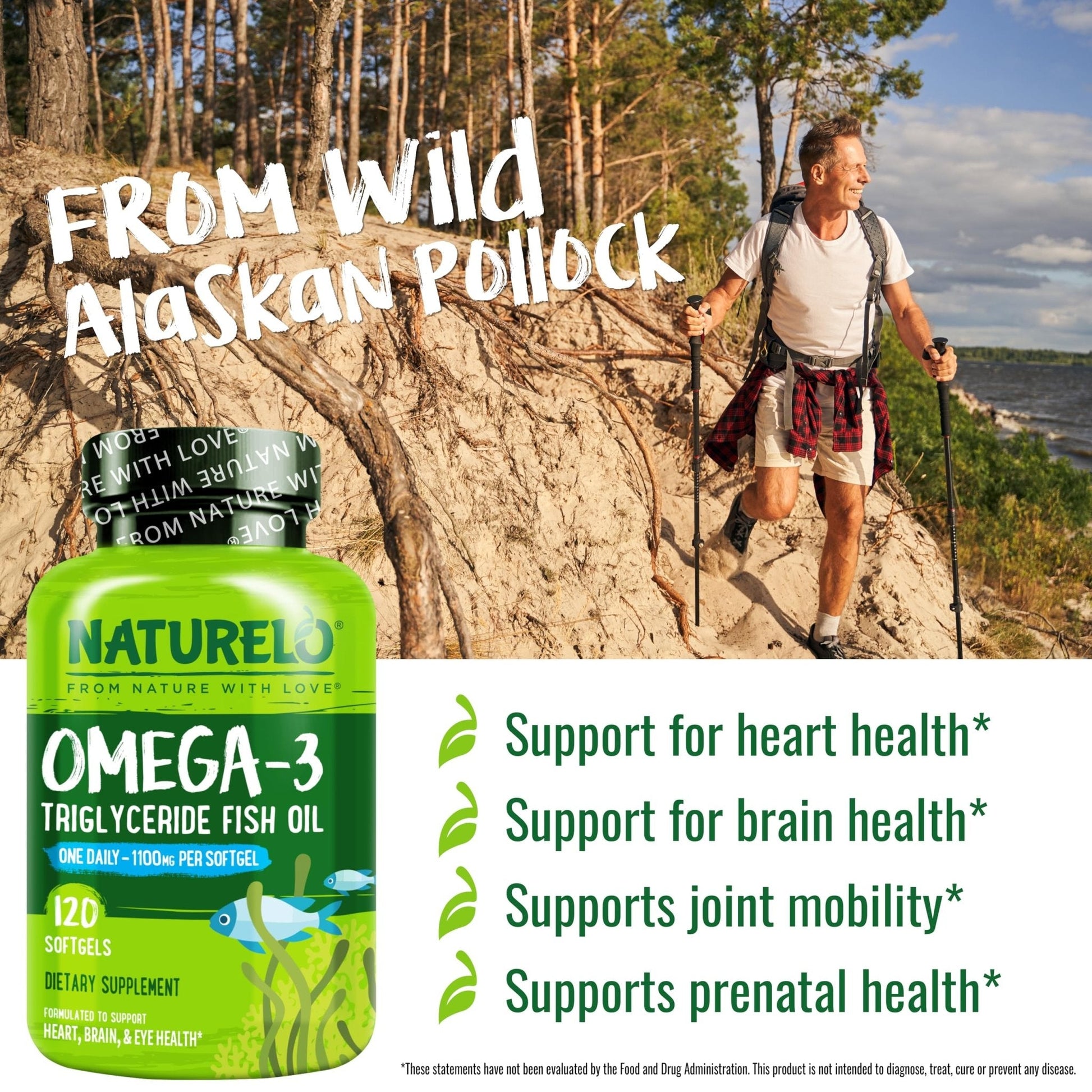 NATURELO Burpless Omega 3 Fish Oil Supplement - 1100mg Triglyceride Omega-3, EPA + DHA, Liquid Fish Oil for Heart, Eye, Brain, Joint Health - Maple Wellness Supplements