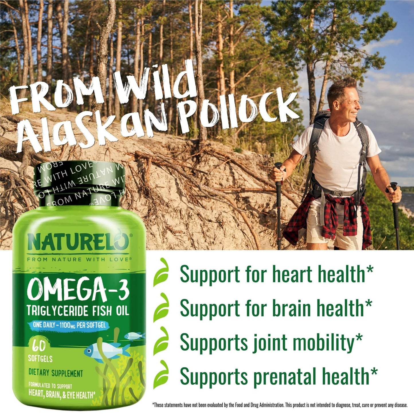 NATURELO Burpless Omega 3 Fish Oil Supplement - 1100mg Triglyceride Omega-3, EPA + DHA, Liquid Fish Oil for Heart, Eye, Brain, Joint Health - Maple Wellness Supplements