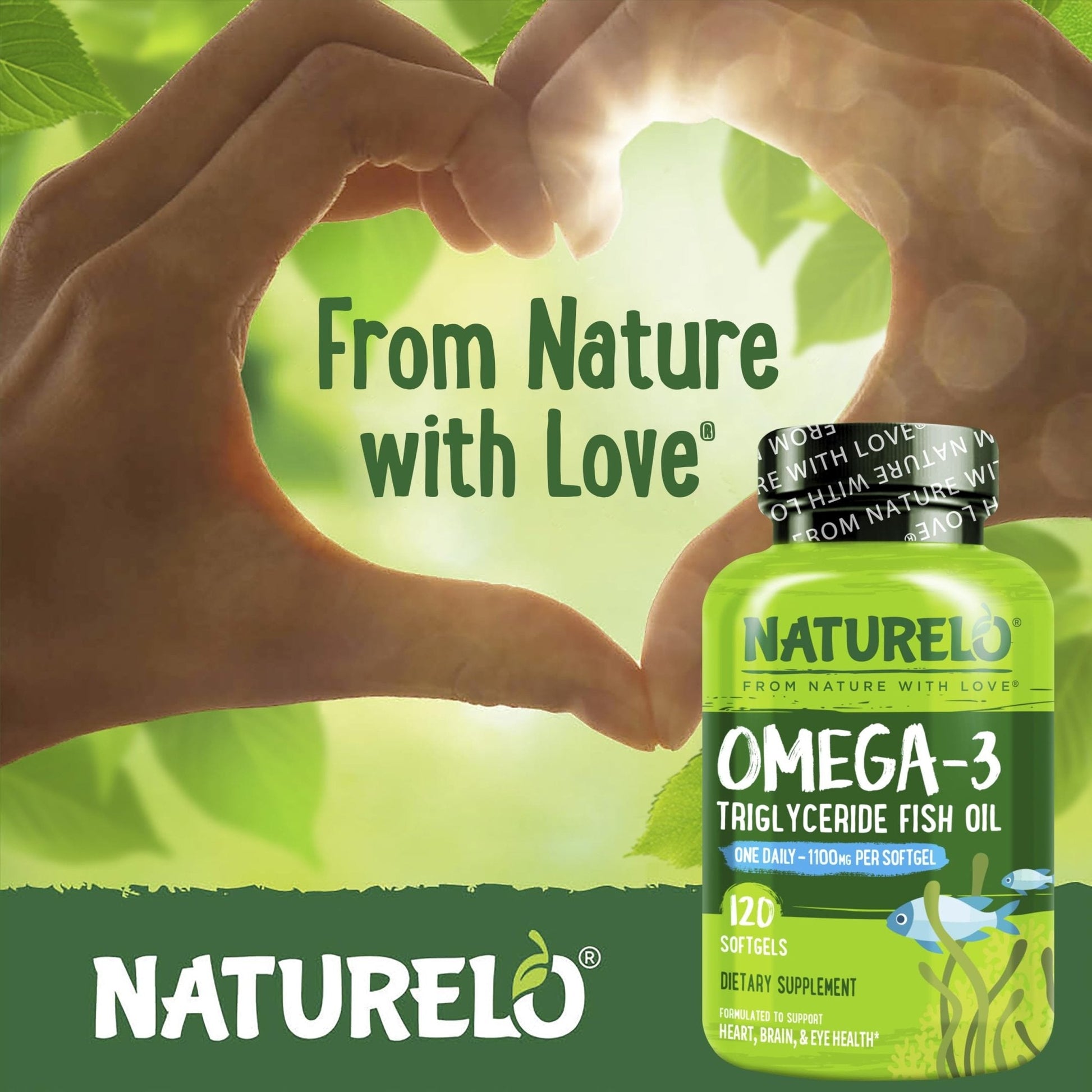 NATURELO Burpless Omega 3 Fish Oil Supplement - 1100mg Triglyceride Omega-3, EPA + DHA, Liquid Fish Oil for Heart, Eye, Brain, Joint Health - Maple Wellness Supplements