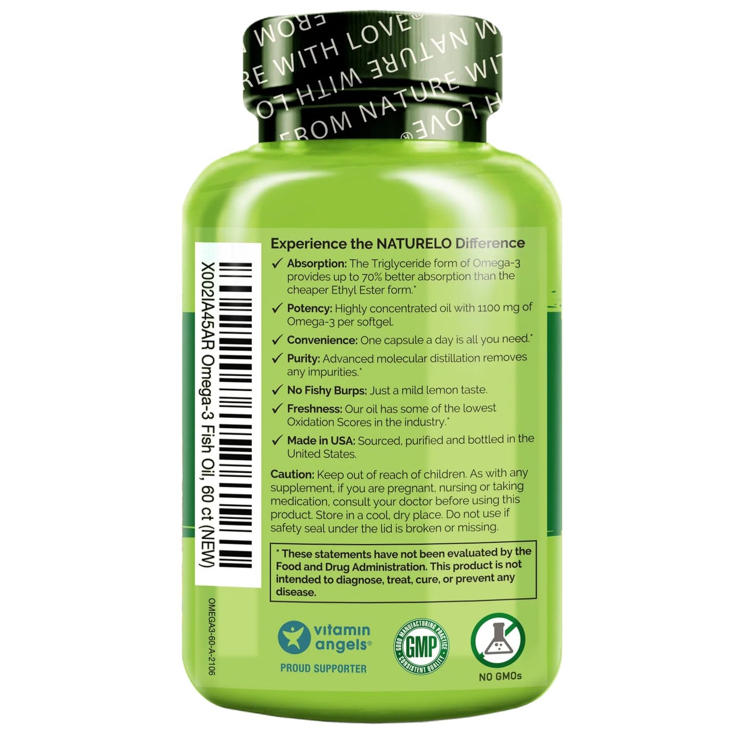 NATURELO Burpless Omega 3 Fish Oil Supplement - 1100mg Triglyceride Omega-3, EPA + DHA, Liquid Fish Oil for Heart, Eye, Brain, Joint Health - Maple Wellness Supplements