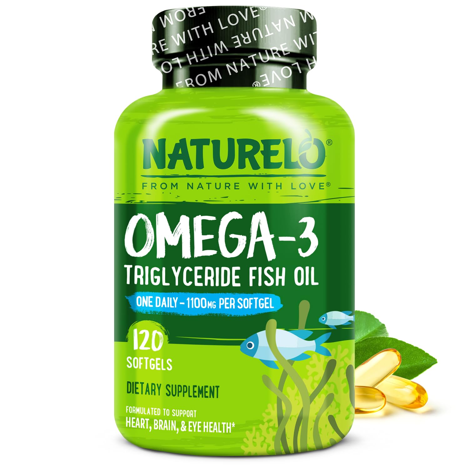 NATURELO Burpless Omega 3 Fish Oil Supplement - 1100mg Triglyceride Omega-3, EPA + DHA, Liquid Fish Oil for Heart, Eye, Brain, Joint Health - Maple Wellness Supplements