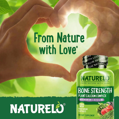 NATURELO Calcium Supplement - with Vitamin C, Vitamin D3, K2, and Calcium Magnesium Zinc for Bone Strength with Calcium 600mg - Plant-Based, 120 Vegetarian Capsules - Maple Wellness Supplements