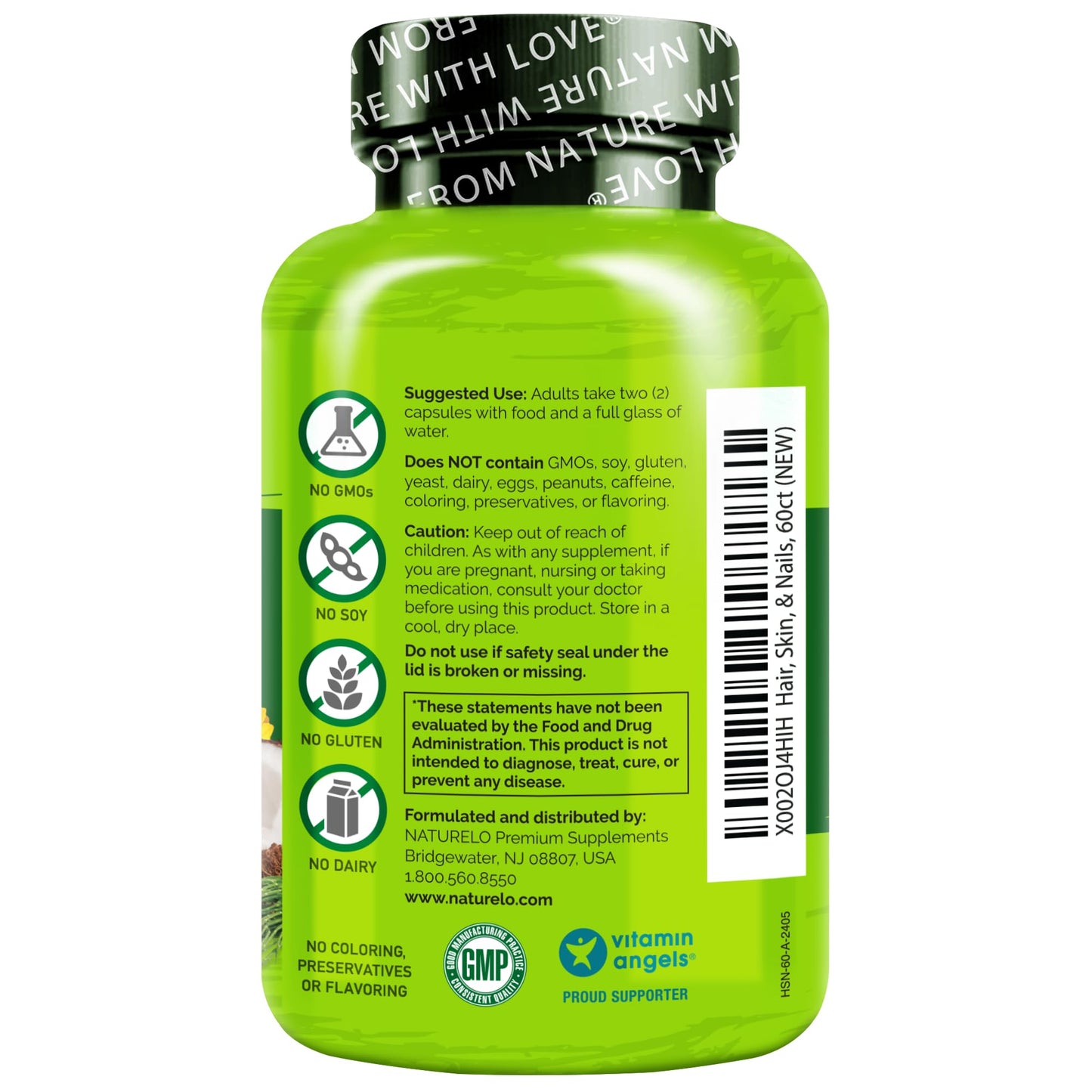 NATURELO Hair, Skin and Nails Vitamins - 5000 mcg Biotin, Collagen, Natural Vitamin E - Supplement for Healthy Skin - Maple Wellness Supplements