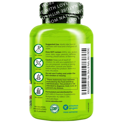 NATURELO Hair, Skin and Nails Vitamins - 5000 mcg Biotin, Collagen, Natural Vitamin E - Supplement for Healthy Skin - Maple Wellness Supplements