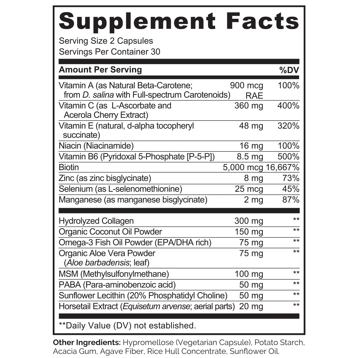 NATURELO Hair, Skin and Nails Vitamins - 5000 mcg Biotin, Collagen, Natural Vitamin E - Supplement for Healthy Skin - Maple Wellness Supplements