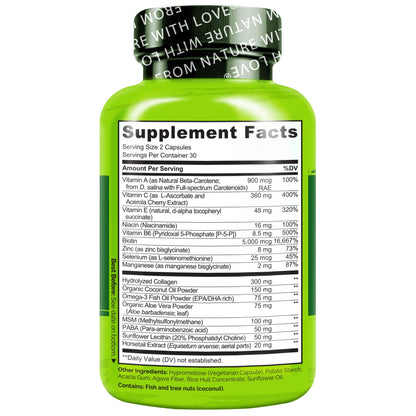 NATURELO Hair, Skin and Nails Vitamins - 5000 mcg Biotin, Collagen, Natural Vitamin E - Supplement for Healthy Skin - Maple Wellness Supplements