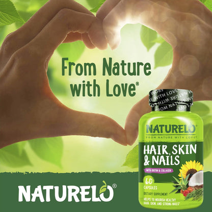 NATURELO Hair, Skin and Nails Vitamins - 5000 mcg Biotin, Collagen, Natural Vitamin E - Supplement for Healthy Skin - Maple Wellness Supplements