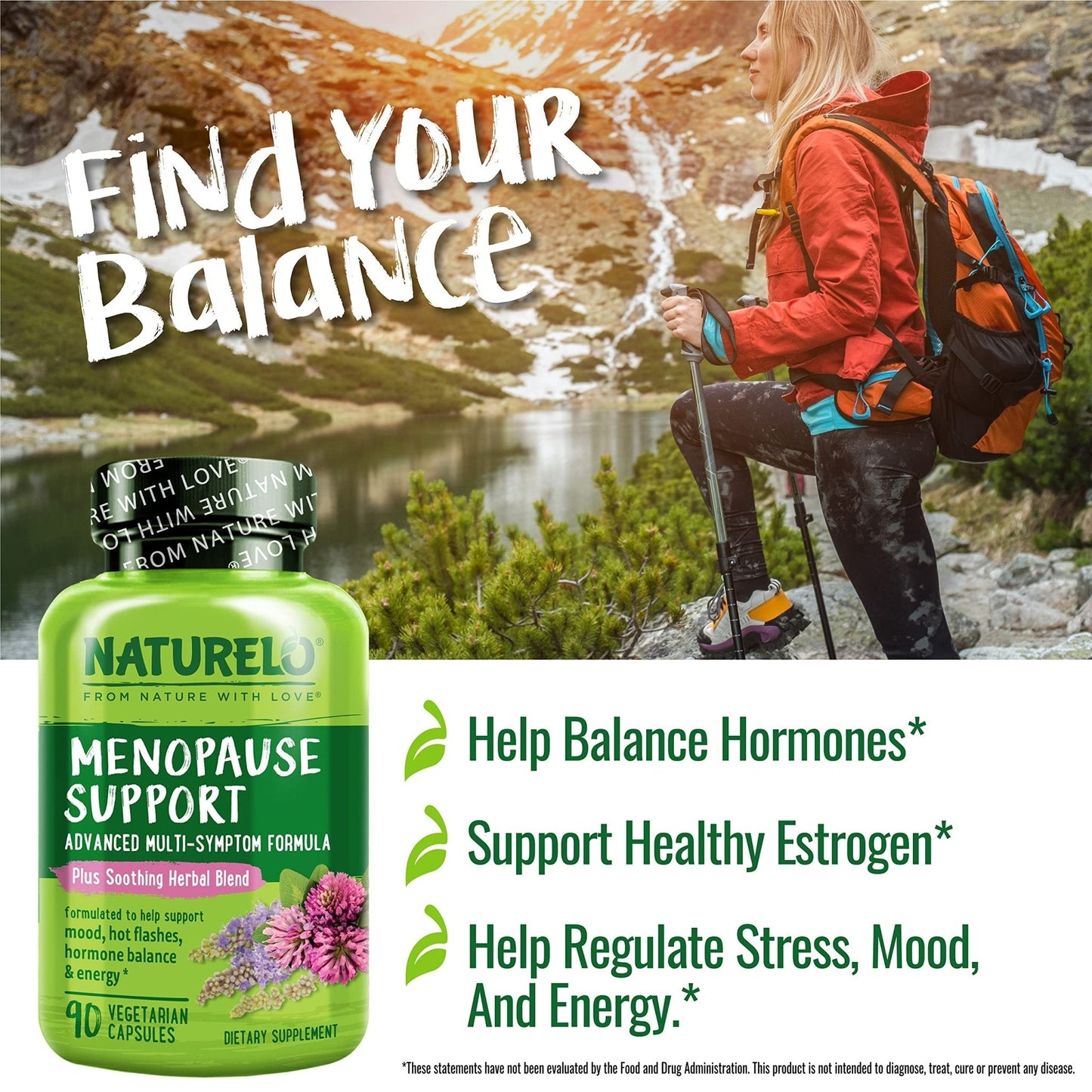 NATURELO Menopause Supplements for Women, Herbal Blend with Black Cohosh for Menopause Hot Flashes Advanced Estrogen Multi-Symptom Formula 90 Capsules - Maple Wellness Supplements