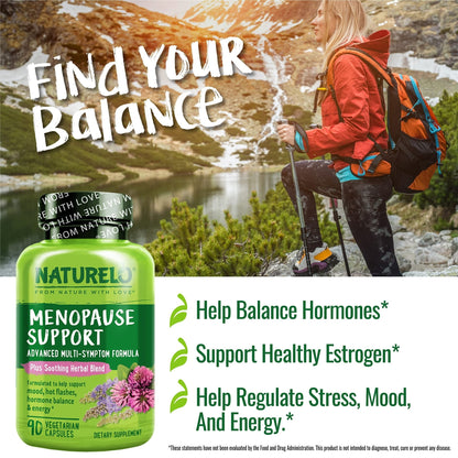 NATURELO Menopause Supplements for Women, Herbal Blend with Black Cohosh for Menopause Hot Flashes Advanced Estrogen Multi-Symptom Formula 90 Capsules - Maple Wellness Supplements