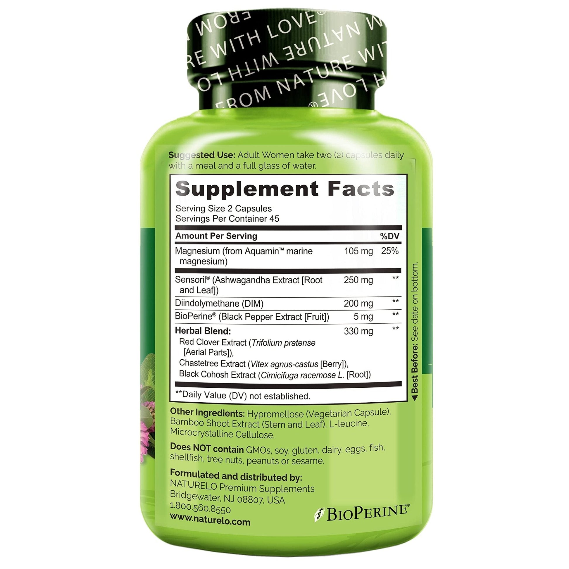 NATURELO Menopause Supplements for Women, Herbal Blend with Black Cohosh for Menopause Hot Flashes Advanced Estrogen Multi-Symptom Formula 90 Capsules - Maple Wellness Supplements