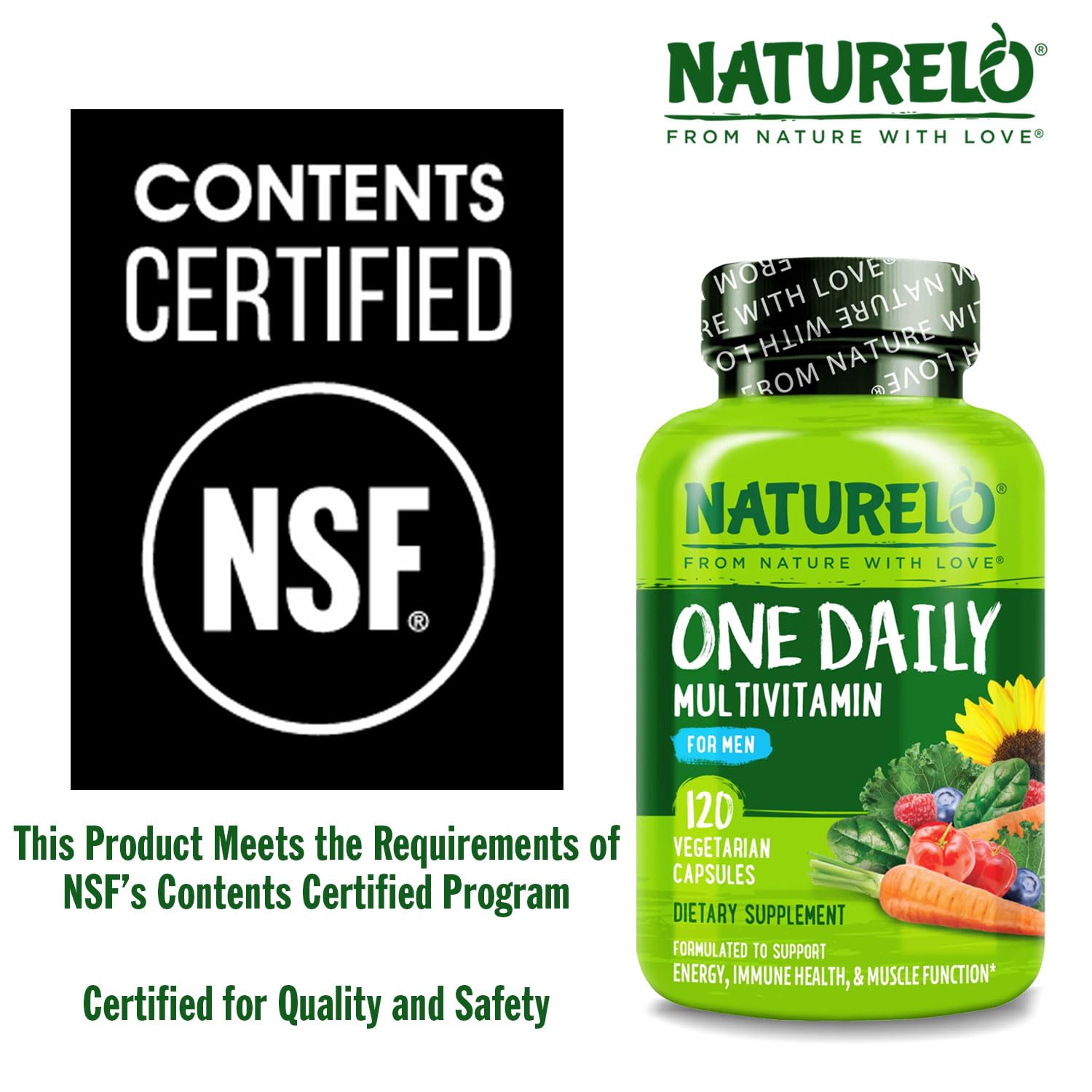 NATURELO Mens Multivitamins - One Daily Multivitamin for Men with Vitamins, Minerals & Organic Whole Foods, Boost Energy & Health - Maple Wellness Supplements