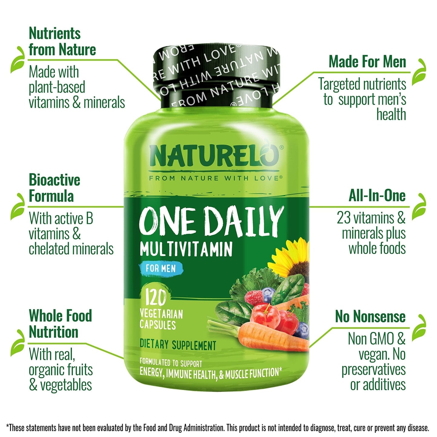 NATURELO Mens Multivitamins - One Daily Multivitamin for Men with Vitamins, Minerals & Organic Whole Foods, Boost Energy & Health - Maple Wellness Supplements