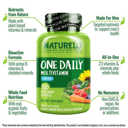 NATURELO Mens Multivitamins - One Daily Multivitamin for Men with Vitamins, Minerals & Organic Whole Foods, Boost Energy & Health - Maple Wellness Supplements