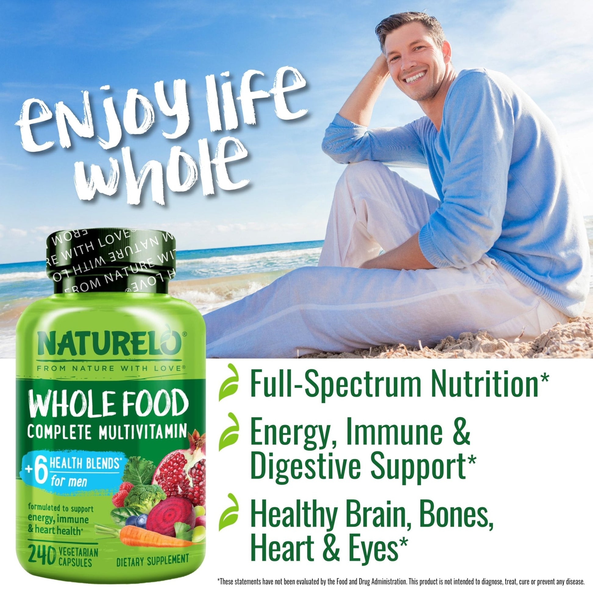 NATURELO Mens Multivitamins - Whole Food Multivitamin for Men with Vitamins, Minerals - 240 Vegetarian Capsules for Energy, Brain, Heart, Eye Health* - Maple Wellness Supplements