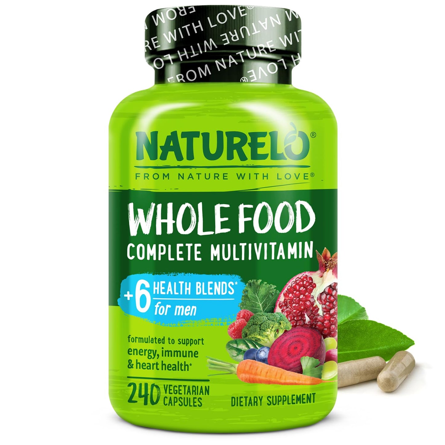 NATURELO Mens Multivitamins - Whole Food Multivitamin for Men with Vitamins, Minerals - 240 Vegetarian Capsules for Energy, Brain, Heart, Eye Health* - Maple Wellness Supplements