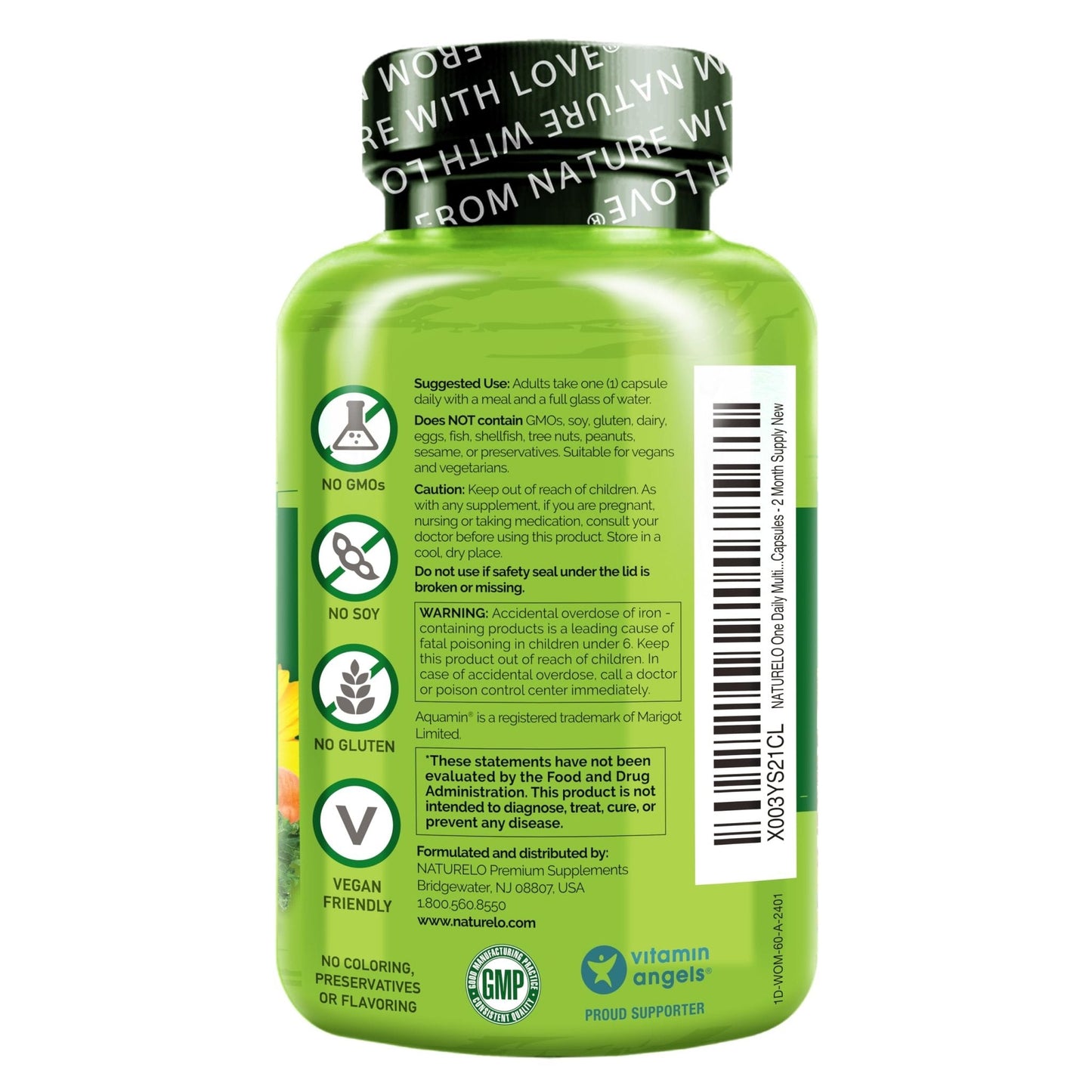 NATURELO One Daily Multivitamin for Women w/Vitamin B12, 60 Ct, Energy Support, Whole Food Daily Women Multivitamin Supplement, Nourish Hair/Skin/Nail, Non-GMO, No Soy, Gluten Free, 2 Month Supply - Maple Wellness Supplements
