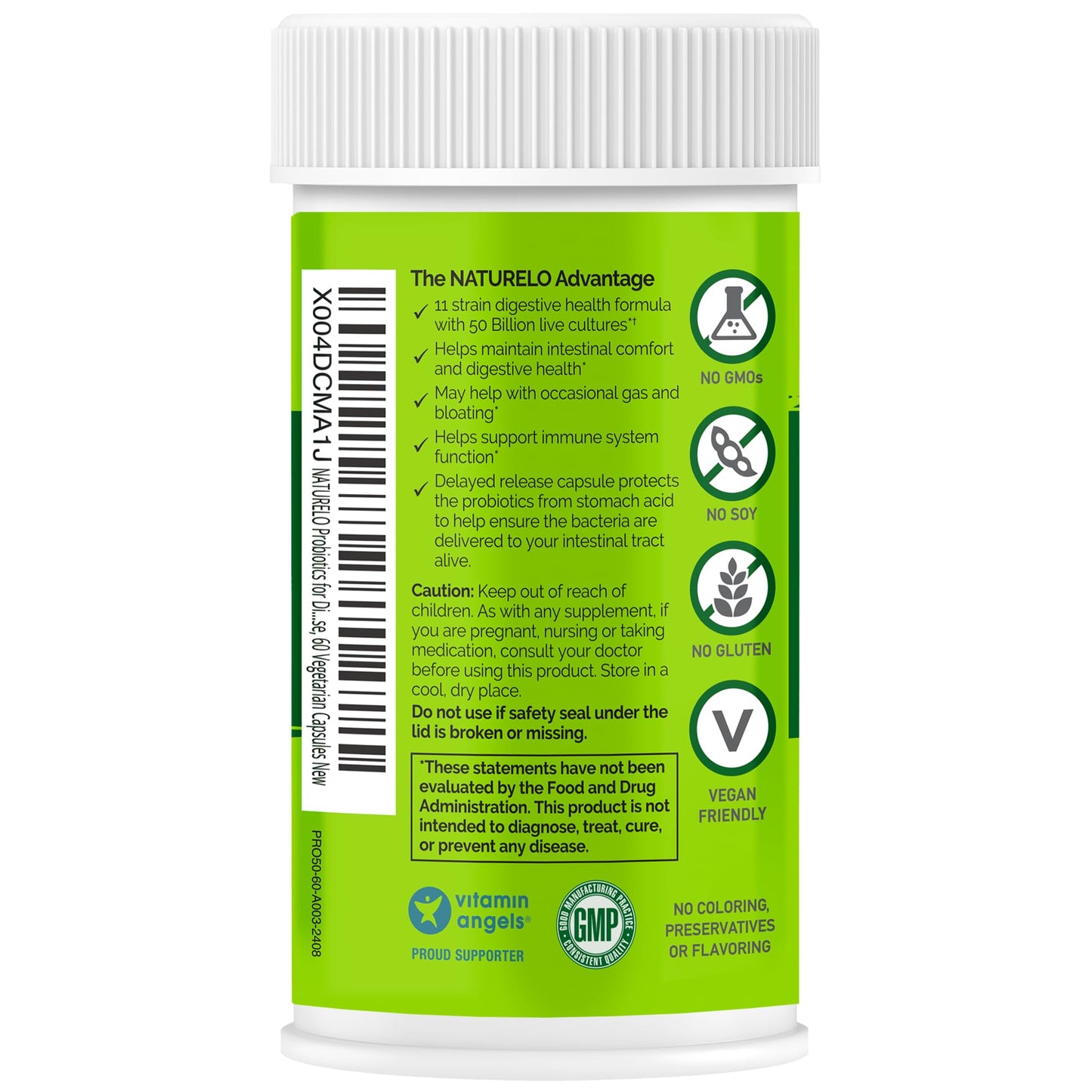 NATURELO Probiotics for Digestive Health - 50 Billion CFU, 11 Strains, Daily Use Supplement - Boosts Immune System, Delayed Release, - Maple Wellness Supplements