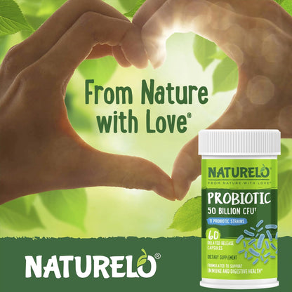 NATURELO Probiotics for Digestive Health - 50 Billion CFU, 11 Strains, Daily Use Supplement - Boosts Immune System, Delayed Release, - Maple Wellness Supplements