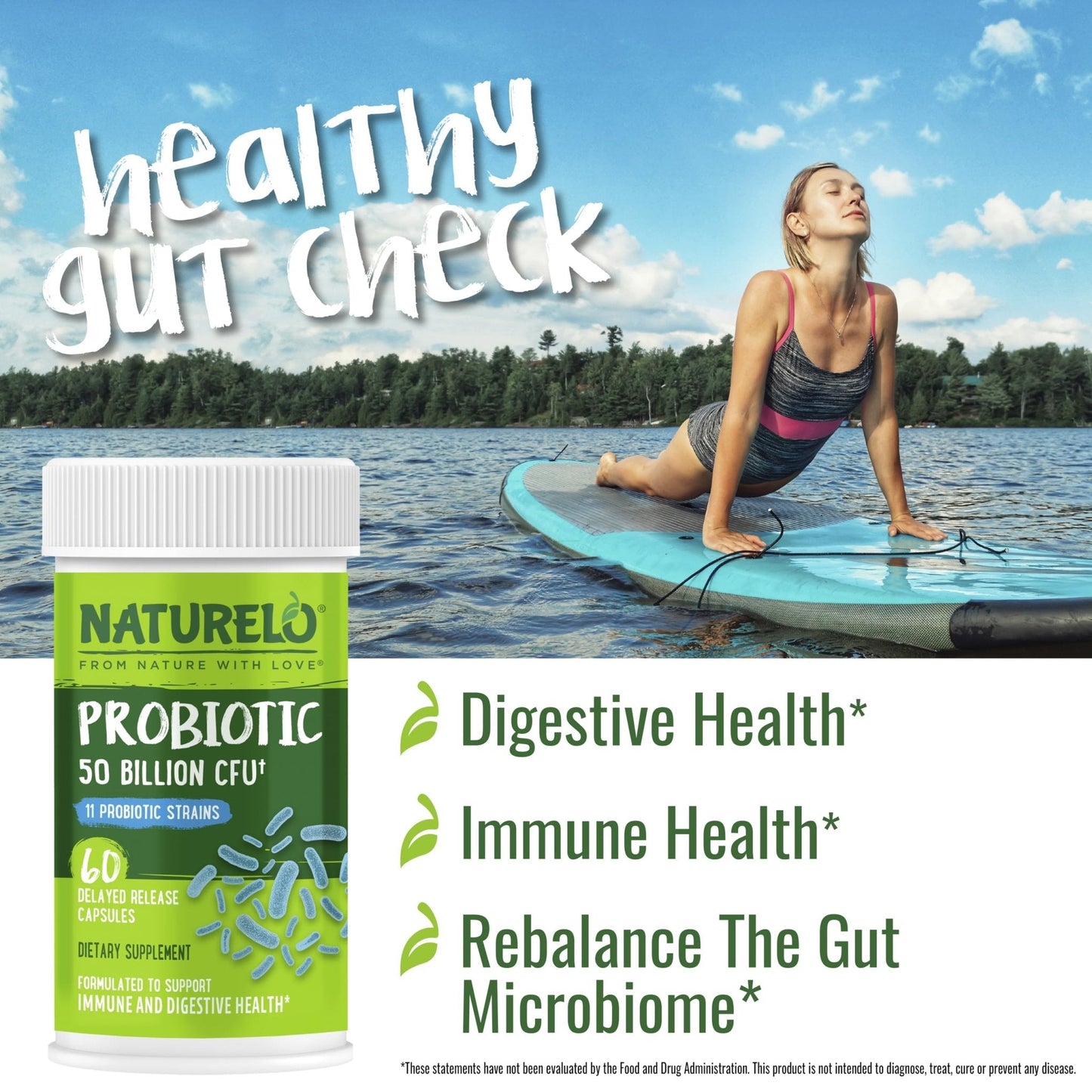 NATURELO Probiotics for Digestive Health - 50 Billion CFU, 11 Strains, Daily Use Supplement - Boosts Immune System, Delayed Release, - Maple Wellness Supplements