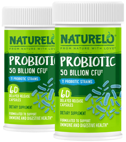 NATURELO Probiotics for Digestive Health - 50 Billion CFU, 11 Strains, Daily Use Supplement - Boosts Immune System, Delayed Release, - Maple Wellness Supplements
