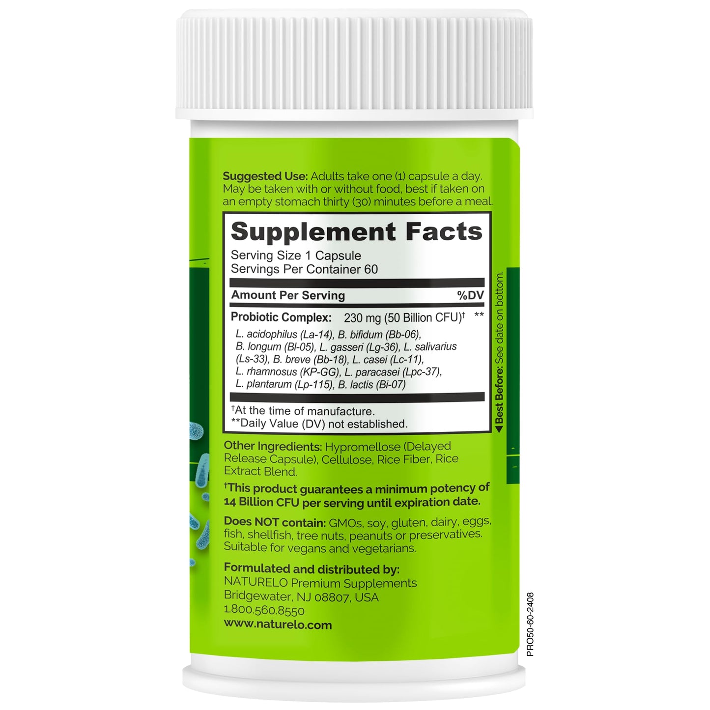 NATURELO Probiotics for Digestive Health - 50 Billion CFU, 11 Strains, Daily Use Supplement - Boosts Immune System, Delayed Release, - Maple Wellness Supplements